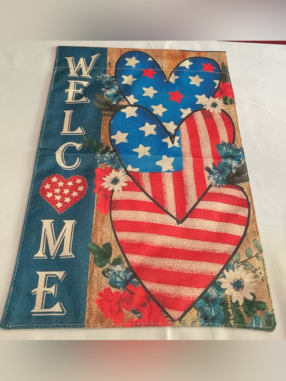 Patriotic Heart Welcome Garden Flag - Stars & Stripes